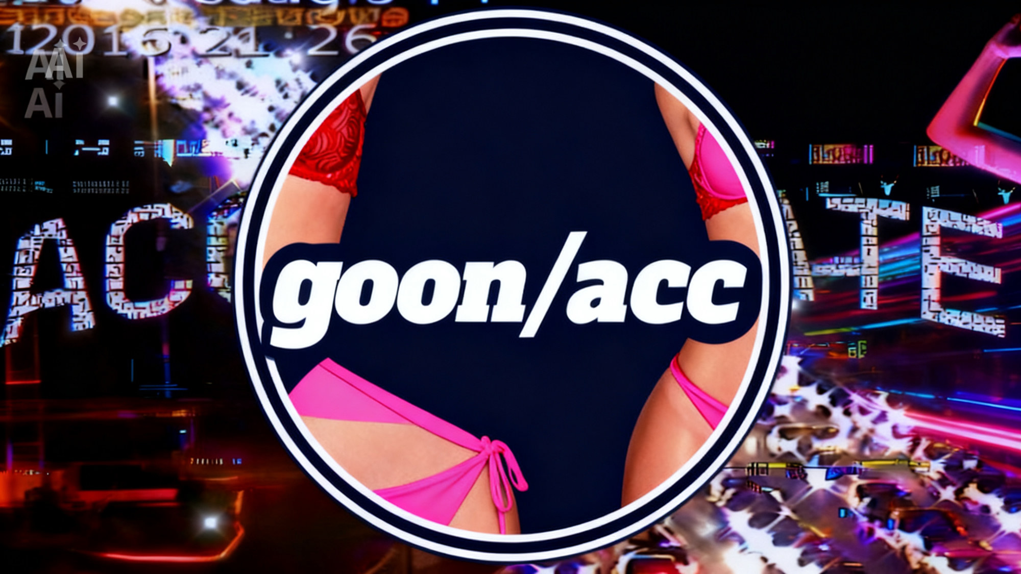 Round goon/acc badge over the neon field